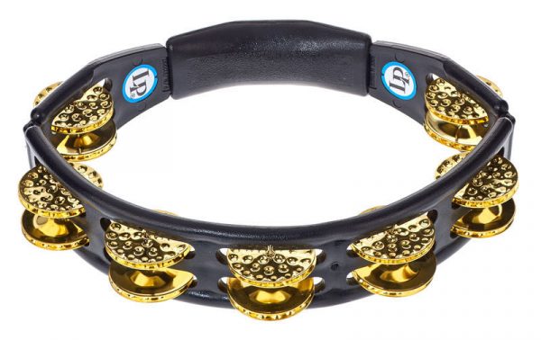 LP174 Dimpled Brass, black Tambourine Cyclop hand held